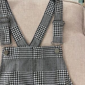 Houndstooth Overall Suspender Mini Dress - Black & White